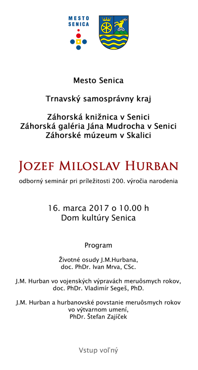Pozvánka na odborný seminár Jozef Miloslav Hurban