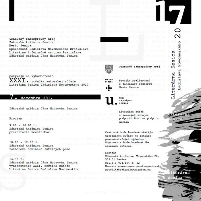 Pozvánka na vyhodnotenie Literárnej Senice Ladislava Novomeského 2017