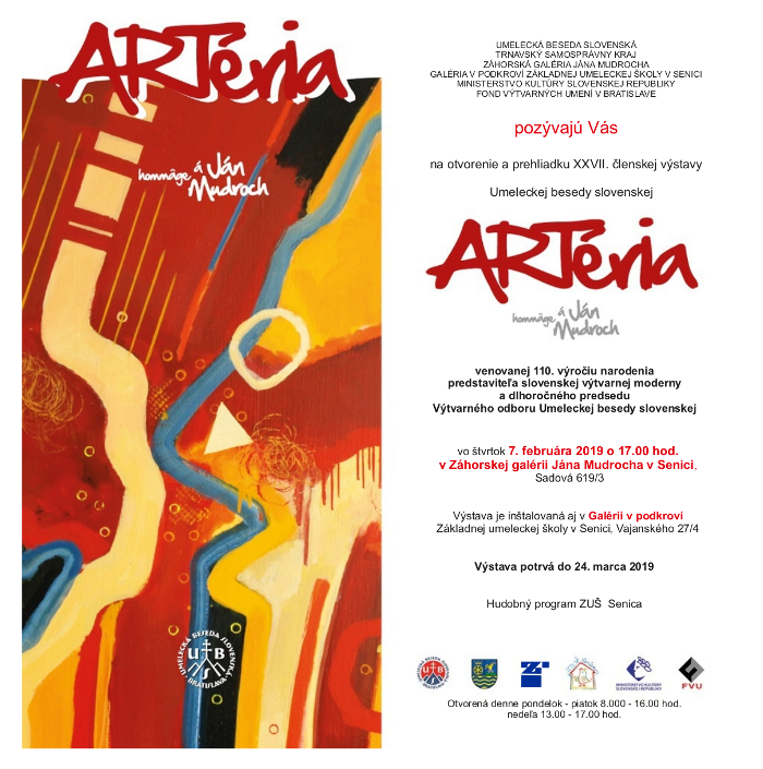 Pozvánka na vernisáž výstavy Umeleckej besedy Slovenska ARTéria