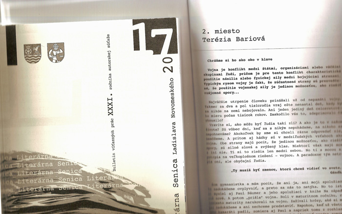 XXXI. Literárna Senica Ladislava Novomeského 2017 Terézia Bariová z Košíc - Buzice - 2. miesto v II. kategórii za prózu