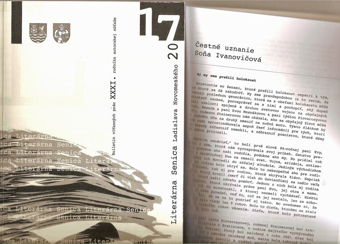 XXXI. Literárna Senica Ladislava Novomeského 2017 Soňa Ivanovičová z Trnavy - Čestné uznanie v II. kategórii za prózu